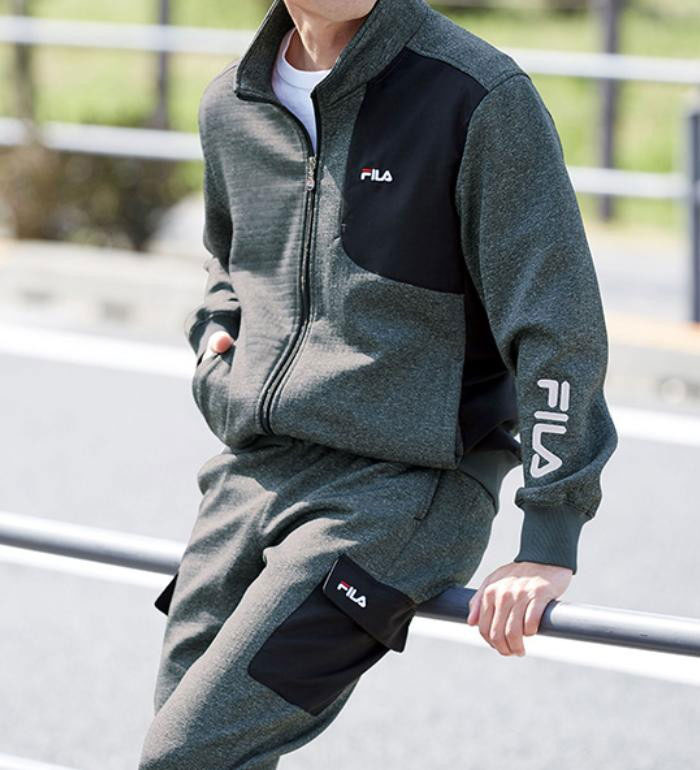 ＼Bulk purchase coupon available!／ Men's training wear ＜Fila＞ Block fleece heathered active suit (S inseam 65cm ~ 3L inseam 75cm) 2025 Autumn/Winter Belluna Men's Autumn/Winter Review Campaign Eligible