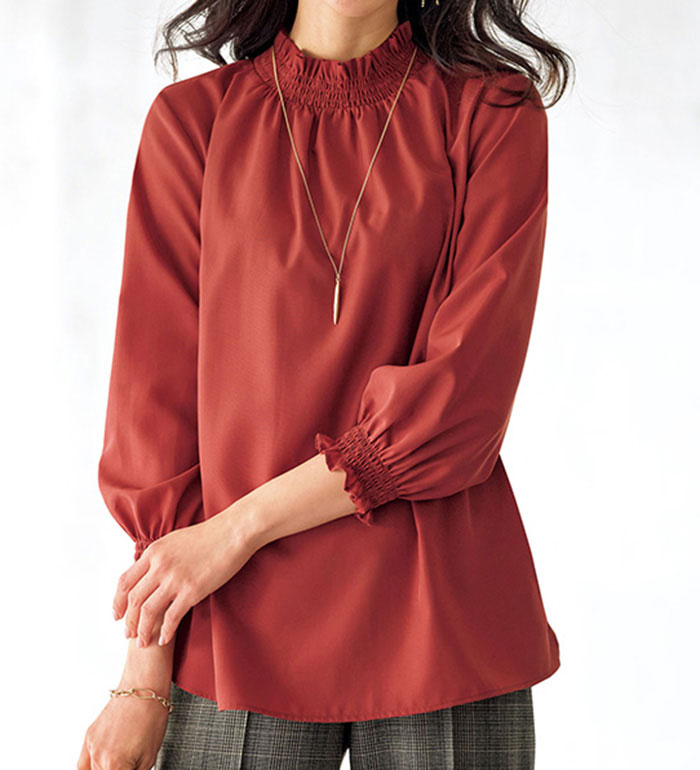 ＼Bulk purchase coupon available!／ Women's blouse with shirred collar and sleeves, Belluna, 2025 Autumn/Winter, Sizes M-5L