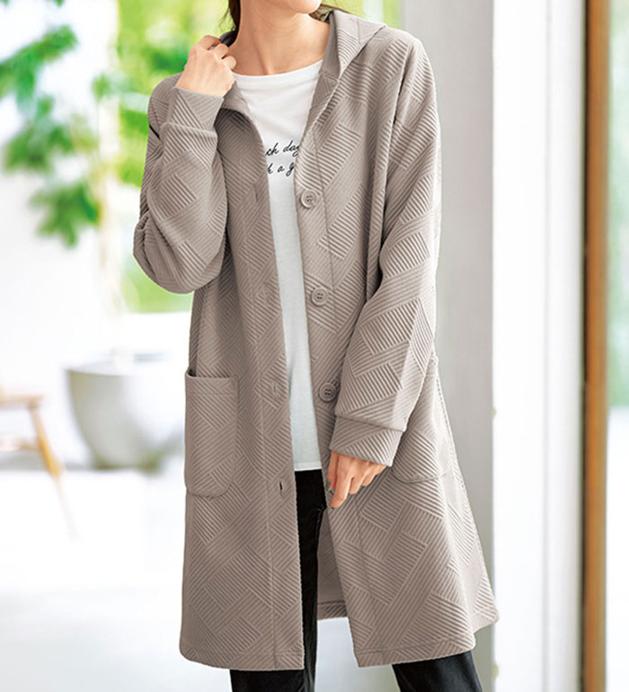 ＼Bulk purchase coupon available!／ Women's cardigan, geometric jacquard material, hooded cardigan, Belluna, 2025 Autumn/Winter, sizes M-3L