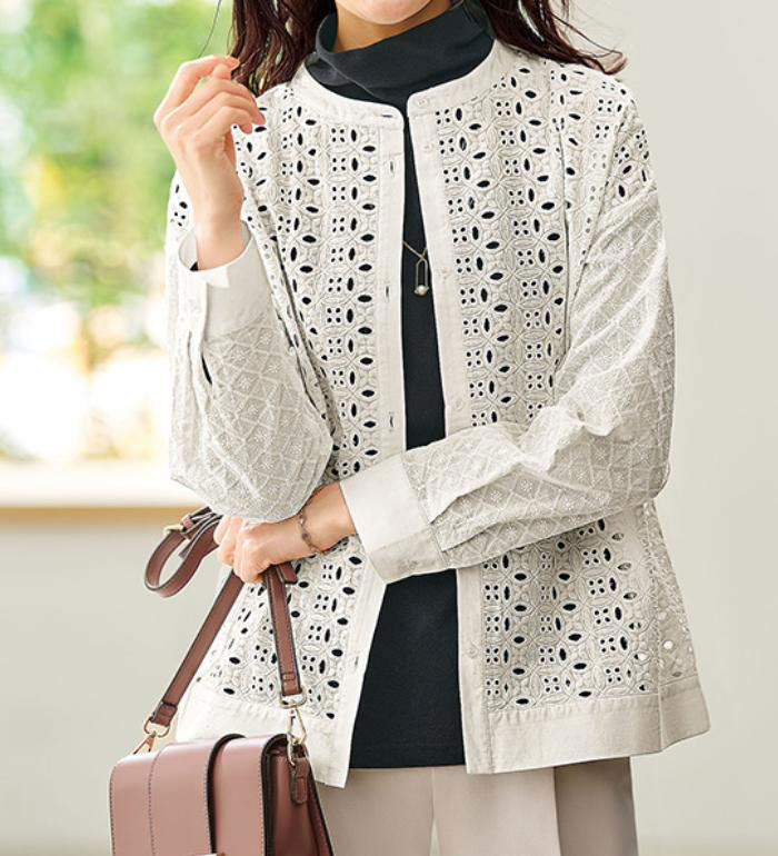 [Limited Time Offer: ¥3839 → ¥2687!] Women's Floral Lace Trim Shirt Jacket by Belluna, 2025 Autumn/Winter Collection, Sizes M-5L, Eligible for Review Campaign