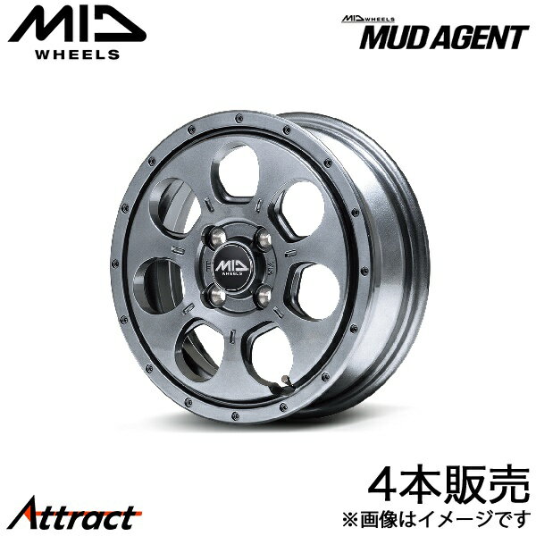 MID マッドエージェント AZワゴン MJ23 アルミホイール 4本(14×4.5J 4-100 +45 メタリックグレー)マルカ MUD AGENT