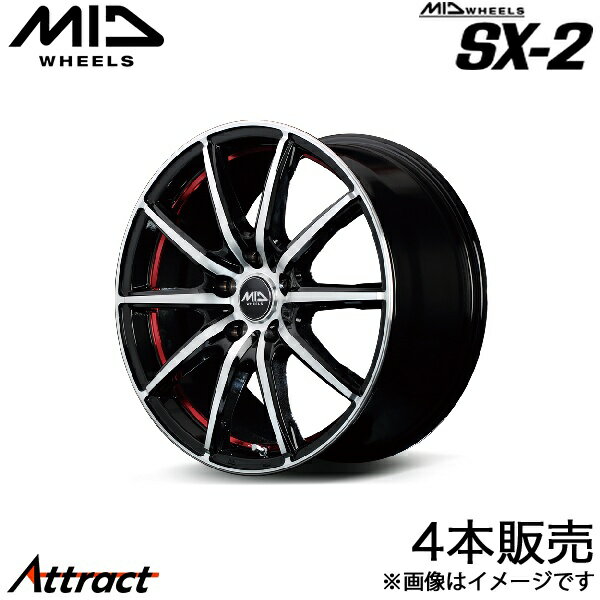 MID SX-2 N-BOXスラッシュ JF1 アルミホイール 4本(15×4.5J 4-100 +45 ブラックポリッシュ+アンダーカットレッドクリア)マルカサービス