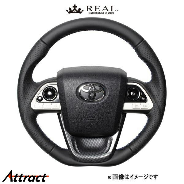 レアル ステアリング プレミアムシリーズ ステアリング+アンダーパッド(ブラックナッパオールレザー)MIRAI 10系 50P-LPB-BL-BKT REAL