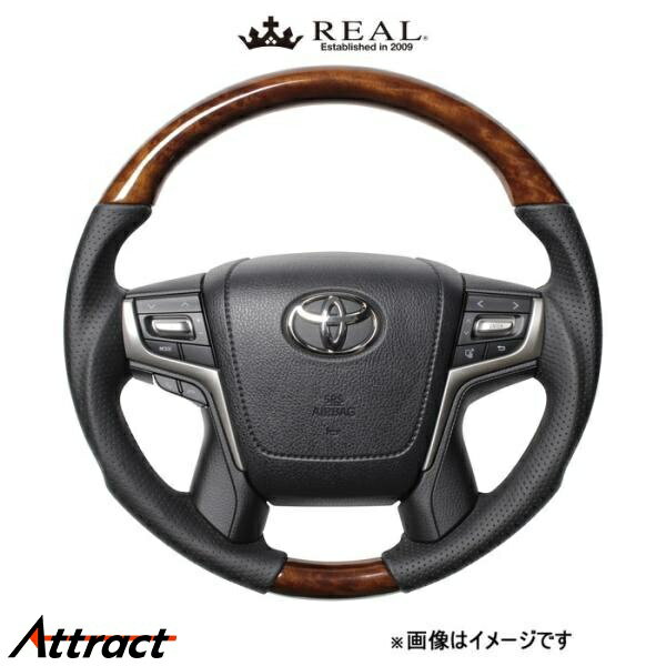 レアル ステアリング プレミアムシリーズ ラウンドシェイプ(42ブラウンウッド)ランドクルーザー 200系 H30P-LBW-BK REAL