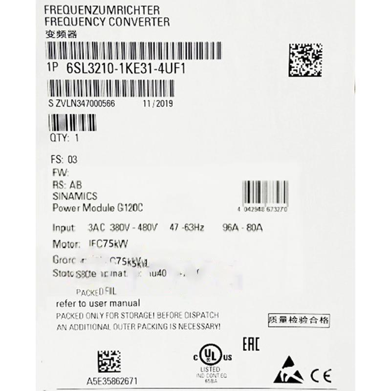 Rakuten - 【新品★適格請求書★送料無料】SIEMENS シーメンス インバータ 6SL3210-1KE31-4UF1 G120C 480V 75KW ◆6ヶ月保証