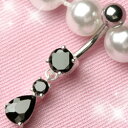 ブラックストーン へそピアス ボディピアス 14G シルバー925 臍ピアス 揺れる 可愛い バーが短いタイプあり バー短い