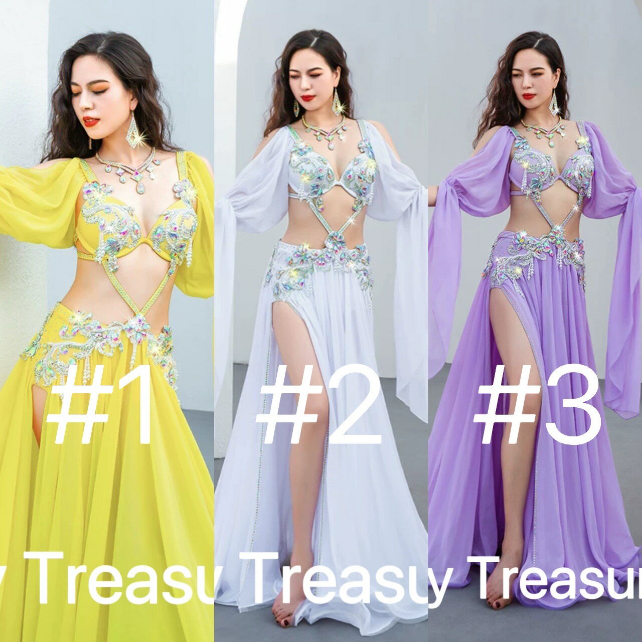 ベリーダンス 3カラー レッスンウェア QCZW-YC095-202312 ベリーダンス衣装 レッスン着 トップス スカート インナーパンツ かわいい 上下セッ...