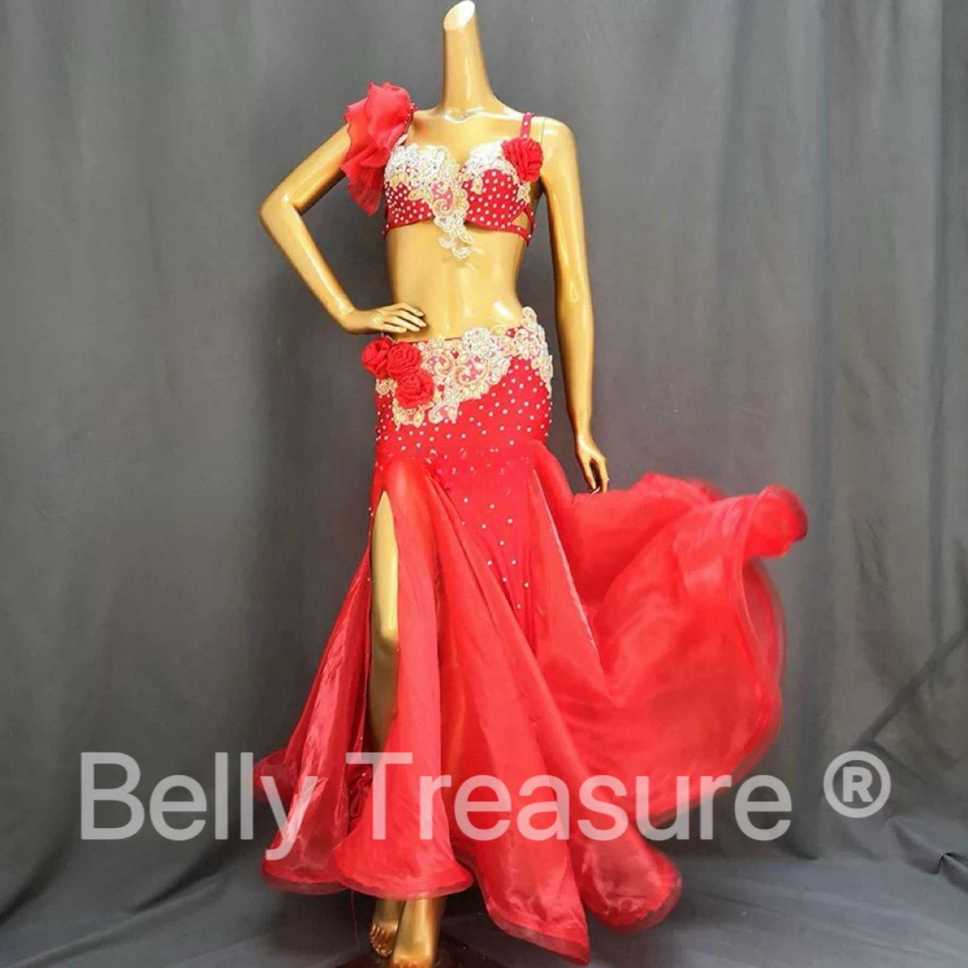 ベリーダンス衣装 レッド/ホワイト XXJP TF2052 202411