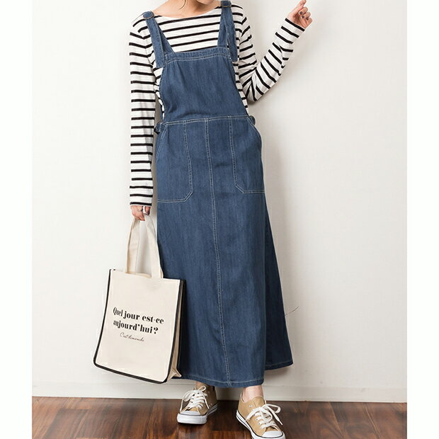 デニムサロペット スカート ライトオンス 美脚 脚長 オールインワン ボトムス レディース コットン100 ロングスカート 大きいサイズ ゆったり 楽ちん 体型カバー シンプル 無地 可愛い カジュアル 大人女子 オシャレ 高見え きれいめ こなれ かわいい 春 夏 秋 冬 人気