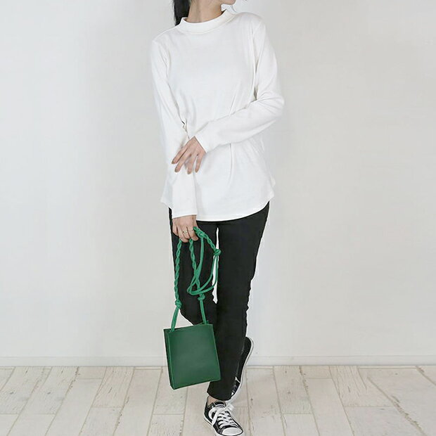 ロングTシャツ プチハイネック 小顔効果 ロンT カットソー トップス レディース ハ...