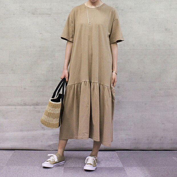 マキシワンピース マキシ丈 ワンピース 裾 ティアード ワンピ ロング丈 マキシ マキシワンピ 半袖 フレア 無地 レディース シンプル 大きいサイズ カジュアル 楽ちん 高見え きれいめ こなれ 大人女子 ゆったり オシャレ 脚長 美脚 体型カバー コットン 綿100％ 春 夏 秋 belta-10001422 Belta サンプル画像2