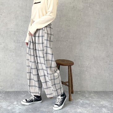 セール! サーカス パンツ 綿麻 チェック チェック柄 ワイドパンツ バルーン コクーン ズボン ボトムス 大きいサイズ ゆったり レディース春夏 S M L LL 高見え きれいめ カジュアル 可愛い かわいい 細身効果 美脚 UV対策 春 夏 秋 冬 清楚 清楚系 オシャレ 人気