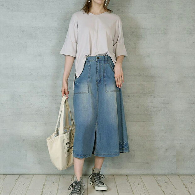 デニムスカート ベイカースカート ストレッチ ...の紹介画像3