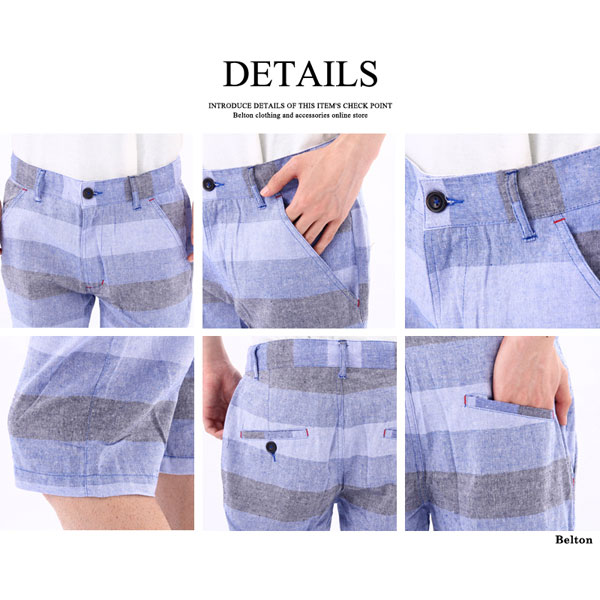 ボトム メンズ アンストレイン unstrain ハーフパンツ ポリエステル 綿 春夏 膝丈 ボーダー ストライプ バックポケット ブラック ネイビー レッド 黒 赤 紺 Mサイズ Lサイズ XLサイズ ベルトン Belton