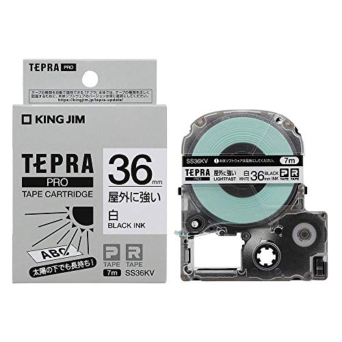 キングジム 純正 テプラPROテープカートリッジ 屋外に強いラベル 36mm 白ラベル/黒文字 長さ7m SS36KV
