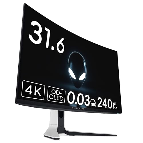 Dell AW3225QF 32インチ 曲面 有機EL Alienware ゲーミングモニター(3年間無輝点交換保証/4K/QD-OLED/1700R曲面/DP1.4*1,HDMI*2/DCI-P3 99%/高さ調整,傾き/0.03ms/240Hz/G-SYNC Compatible,DisplayHDR TrueBlack 400,Dolby Vision HDR)