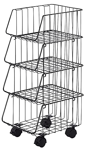 下村企販 キッチンスタッキングバスケット 4段 黒 25.5*31.5*64.5cm 日本製 37292