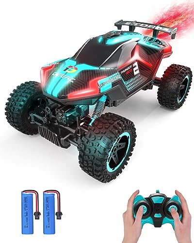 DEERC ラジコンカー DEERC ラジコンカー こども向け オフロード 4WD 四輪駆動 操作時間70分 バッテリー2個 RCカー 1/16スケール 五つライトモード 水スプレー 2.4GHz おもちゃ クリスマス プレゼント 子供 男の子 小学