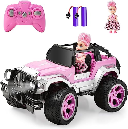 楽天BeLugastoreCarox ラジコン 女の子 車 1/16スケール 可愛い人形・充電式バッテリー2個付き 操作時間約160分 自動運転機能搭載 ヘッドライト付き 小学生おもちゃ 誕生日プレゼント ピンク OX11