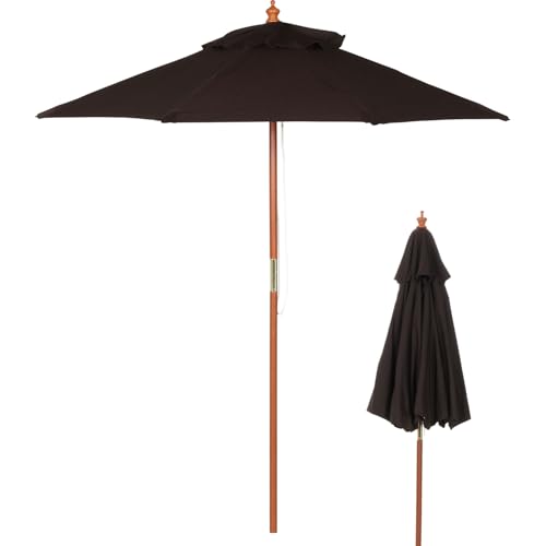 不二貿易 ガーデンパラソル 展開時最長辺210cm UVカット率99.9% 折りたたみ 大型 木製 ブラウン 60160