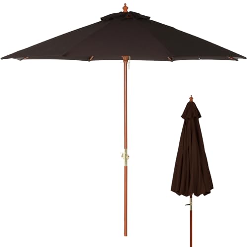 不二貿易 ガーデンパラソル 展開時最長辺270cm UVカット率99.9% 折りたたみ 大型 木製 ブラウン 60164