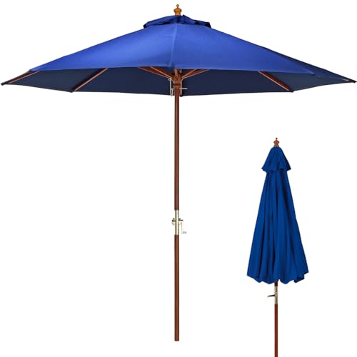 不二貿易 ガーデンパラソル 展開時最長辺270cm UVカット率99.9% 折りたたみ 大型 木製 ネイビー 60155