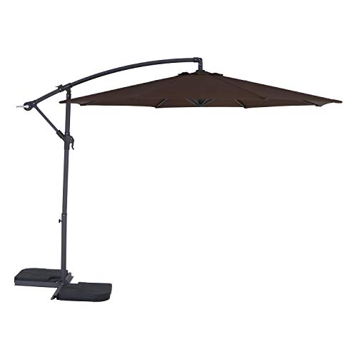 不二貿易 ガーデン パラソル 幅300*奥行348*高さ240cm ブラウン ハンギングパラソル セイフティーロッ..