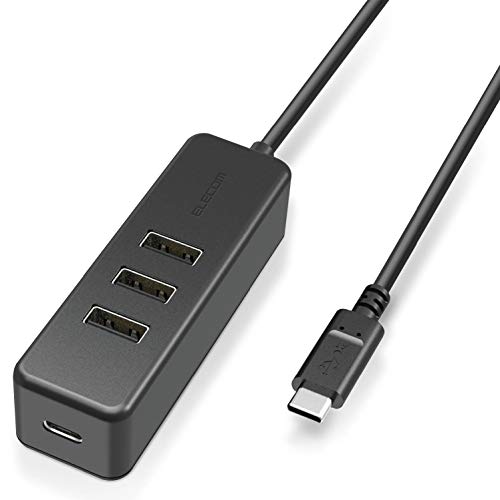 エレコム USBハブ Type-C USB-A 2.0*3ポート USB PD 60W対応 Type-C*1ポート ケーブル30cm マグネット付 ブラック U2HC-T431PBK