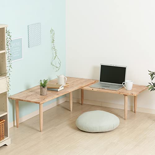 不二貿易(Fujiboeki) ローテーブル センターテーブル 伸縮式 幅120*奥行43*55*高さ36.5cm ナチュラル 天然木 スライド 角が丸い ツイン Natural Signature 37002 [3]