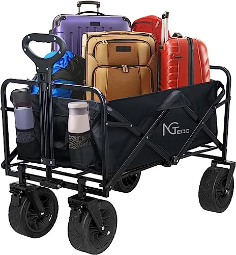 NGTeco Collapsible Folding Wagon Cart with Brake Beach Wheels, Heavy Duty Foldable Outdoor Utility Garden Cart with 220lbs Weight Capacity