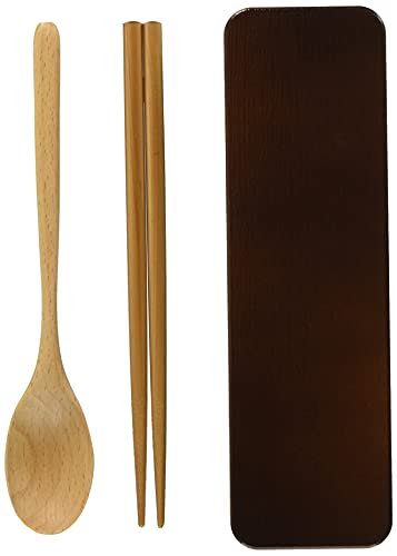 たつみや スプーン&箸セット スライド 曲げわっぱ 日本製 ダークブラウン 18cm