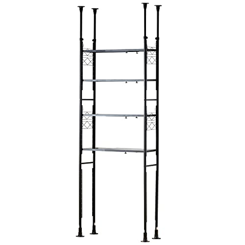 洗濯機上の棚にも アイリスプラザ 棚 ラック 伸縮 突っ張り フック*16個付き 可動棚*4 幅62*103* 天井2..