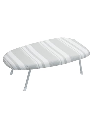 ストリックスデザイン アイロン台 ボーダー 約幅36*高さ19.5*奥行60cm フック付 ストッパー付 ホワイト&グレー お部屋に馴染む ホワイトカラー アル...