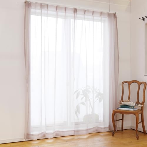 カーテン研究所*ガーゼ風ナチュラルレース グレージュ* 幅100cm x丈113cm 2枚組 UVカット 洗える アジ..