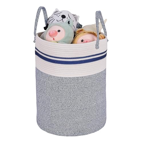 VECELO ロープバスケット 幅38x奥行38x高さ50cm ランドリーバスケット 取っ手付き 織り込み 大容量 シンプル 天然コットン 持ち運びやすい 軽量 安全 お風呂 衣類収納 書類収納 クロゼット収納