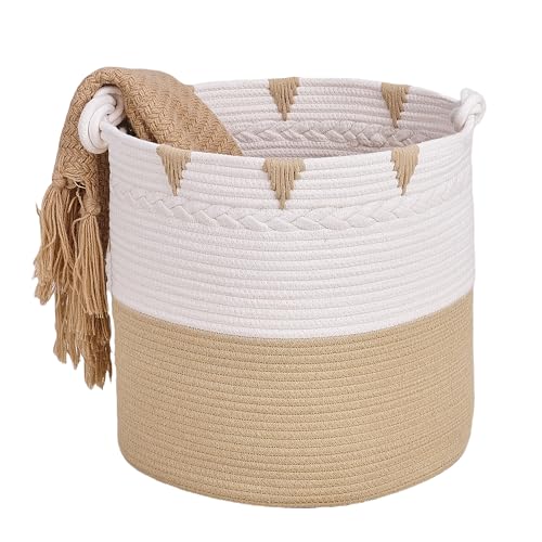 VECELO ロープバスケット 幅38x奥行38x高さ36cm ランドリーバスケット 取っ手付き 織り込み 大容量 シ..