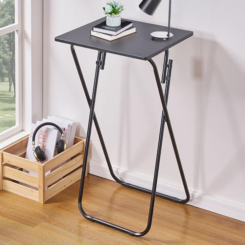 VECELO テーブル ミニ 折りたたみ サイドテーブル 幅50*奥行48*高さ90cm 簡易机 事務机 多機能 折りたたみ机 在宅勤務 ブラック