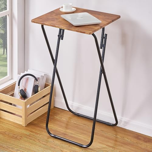 VECELO テーブル ミニ 折りたたみ サイドテーブル 幅50*奥行48*高さ90cm 簡易机 事務机 多機能 折りたたみ机 在宅勤務 ブラウン