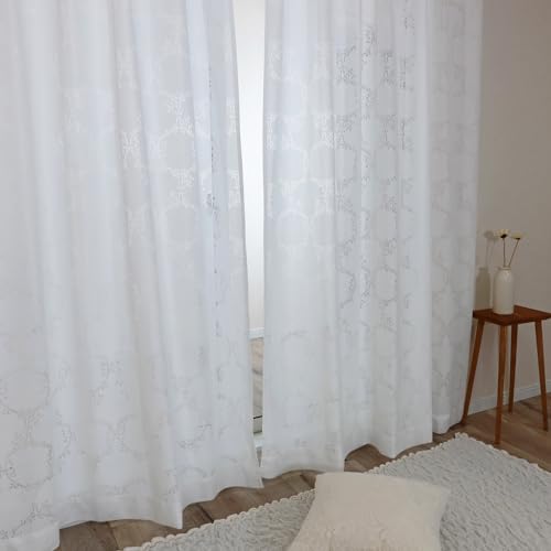 サイズ：丈198 cm x 幅100 cm (2枚組) 144サイズ 国産防炎ミラーレースカーテン 2枚組 Zameha ザメハ 3..