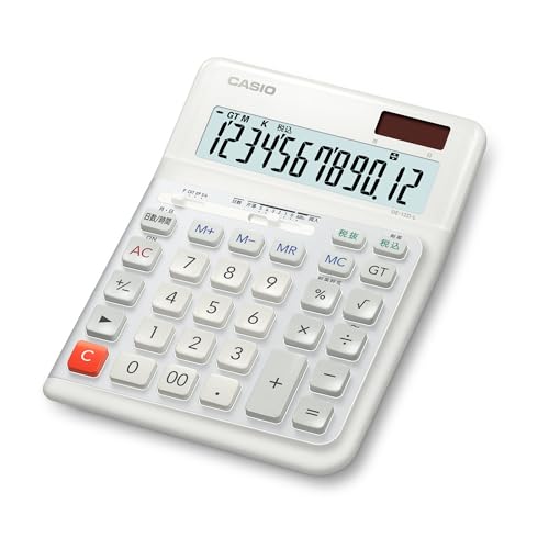 カシオ 人間工学電卓 左手用 12桁 日数&時間計算機能 デスクタイプ ホワイト DE-12D-L-WE-N エコマーク..