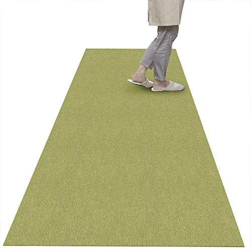 サンコー キッチンマット はっ水 洗える ロングマット 台所 廊下 日本製 おくだけ吸着 カーペットタイプ 90*240cm グリーン KL-52