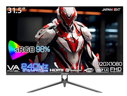 JAPANNEXT 31.5インチ ゲーミングモニター 240Hz 1ms フルHD 1920x1080解像度 VA パネル ディスプレイ (HDMI/DisplayPort/VESA対応/ブルーライトカット / 視野角178*) JN-V315G240FHDR