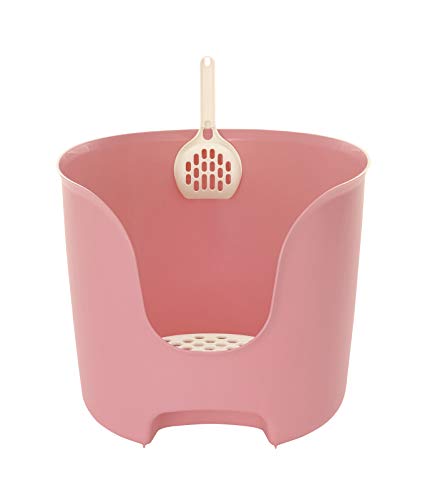 リッチェル 猫用トイレ本体 ラプレ 壁高ネコトイレ コーラルピンク