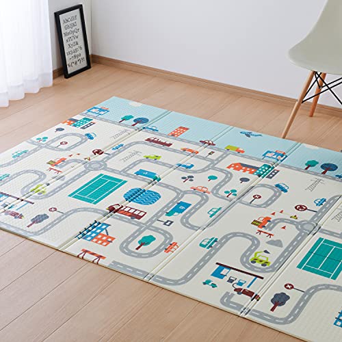 10帖用（352 cm×440 cm） - 萩原 ラグ クッションプレイマット 約148*196cm 「エクスロード」 撥水 水拭きできる 両面仕様 コンパクト収納 袋付き