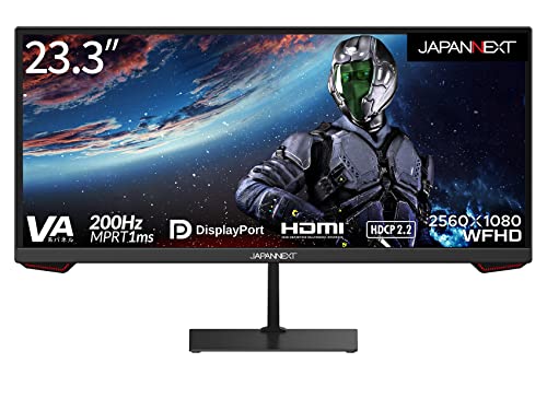JAPANNEXT 23.3インチ ゲーミングモニター 200Hz 1ms WFHD 2560x1080解像度 VA パネル ディスプレイ (HDMI/DisplayPort/VESA対応/ブルーライトカット / 視野角178*) JN-VG233WFHD200
