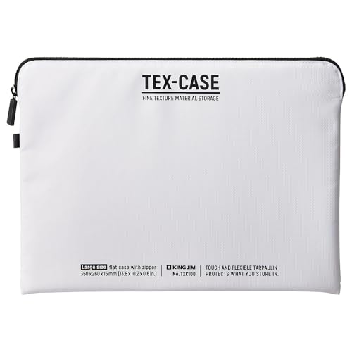 タフに使える、ターポリン素材のフラットケース カラー 白 外形寸法 約350(W)*260(H)*15(D)mm 質量 約190g 収納部寸法(内寸) 約315(W)*240(H)*20(D)mm 最大対応インチ数 13.5インチ 材質 ターポリン