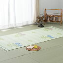 萩原 洗える い草風カーペット グリーン 58間1畳 約88X176cm 「#110」 ラグ 花ござ 和風 花柄 日本製