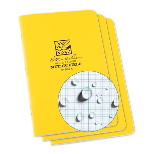 防水ステープルノート 4 5/8" *7" イエローカバー メトリックフィールドパターン 3パック 361FXL