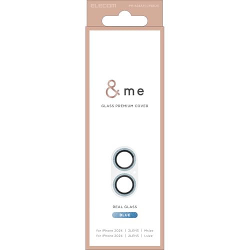 エレコム iPhone 16 / iPhone16 Plus カメラフィルム 強化ガラス 硬度10H リアルガラスを採用 全面保護 黒縁取り グリッター 指紋がつかない キラキラ ジュエリー &me かわいい おしゃれ ブルー PM-A24A