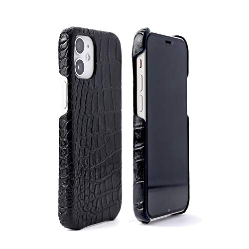 ABBI SIGNATURE iPhone 12 mini ケース [ 本革 日本製 クロコダイル エンボス加工 ] イタリアンレザー クロコバックカバーケース LIPARI ABS20511i12MN(ブラック)